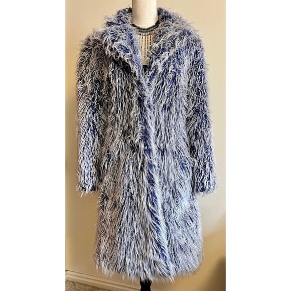 Vintage Y2K GROGGY Blue Faux Fur Coat with white Frosted Tips SZ Sm - Picture 1 of 12